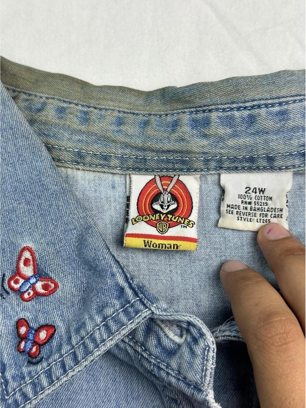 🦋 Vtg 90s Looney Tunes Tweety Y2K Sleeveless Womens Tank Top Denim 24W 25-6 🐥 - Picture 4 of 8